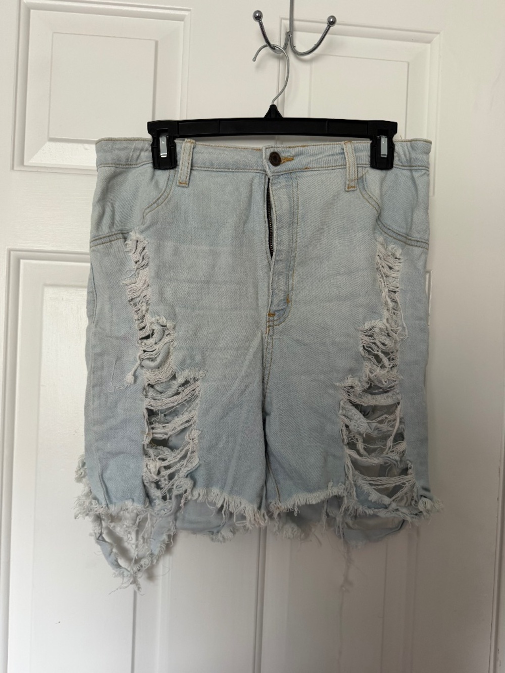 Distressed denim shorts